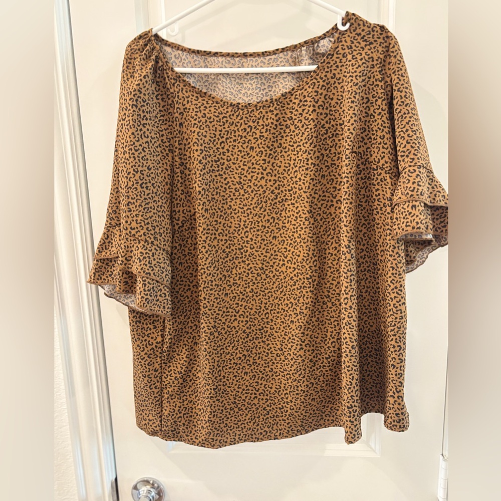SHEIN Brown Leopard Print Blouse with Ruffle Sleeves